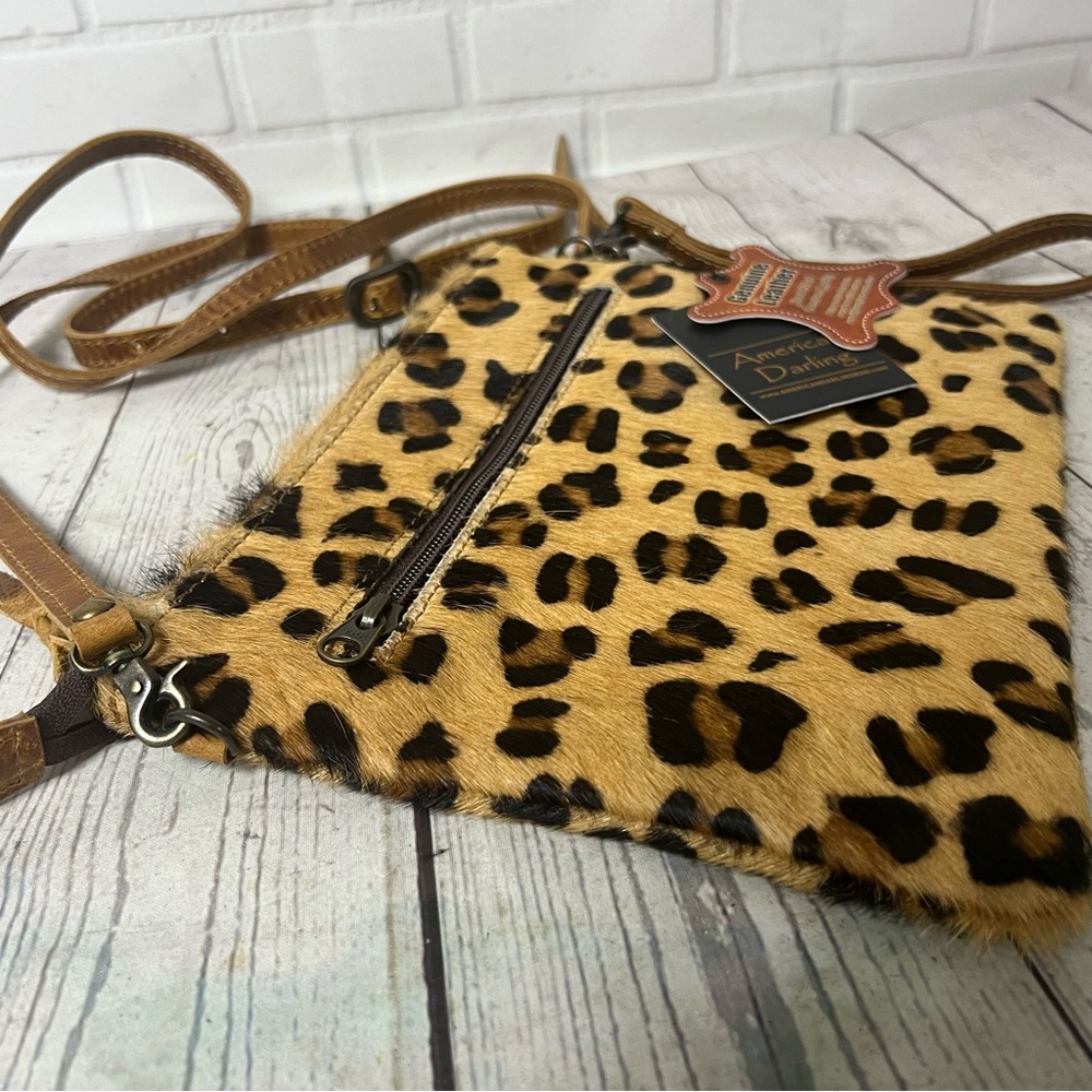 American Darling Hair on Cowhide Leather Convertible Crossbody Wristlet Leopard - Picture 11 of 16